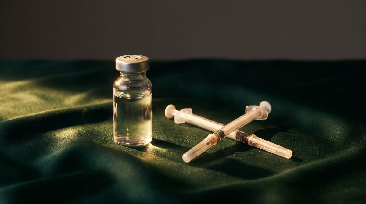 Frasco de medicação para terapia hormonal em ambiente clínico premium